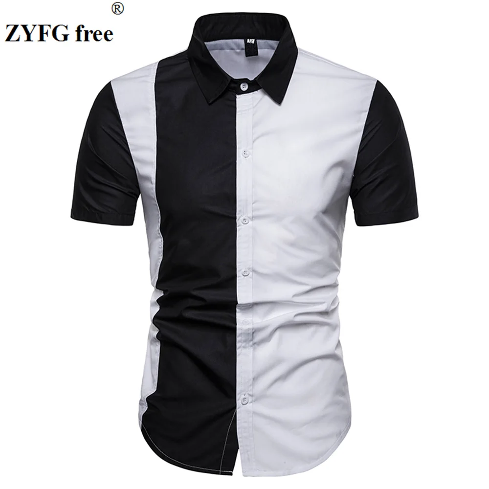 

Hot sale men's shirt contrast color casual color stitching short-sleeved shirts breathable home men's tops
