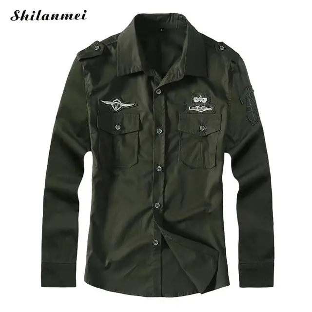 Masculina otoño Camisa de Manga Larga Verde Del Ejército