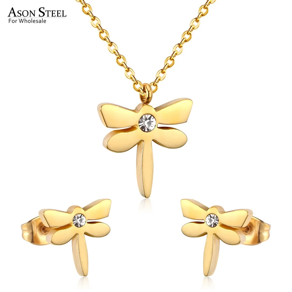 ASONSTEEL 5 Sets/Lot Dragonfly Zircon Necklaces And Earrings Jewelry