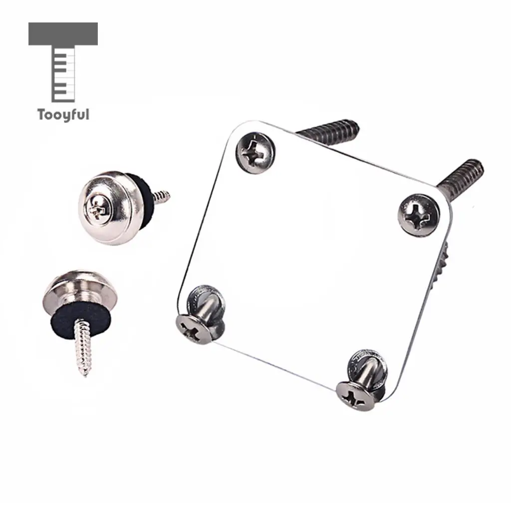 Chrome Electric Guitar Neck Plate+2pcs Strap Lock Button for Cigar Box Guitar Ukulele Mandolin Banjo