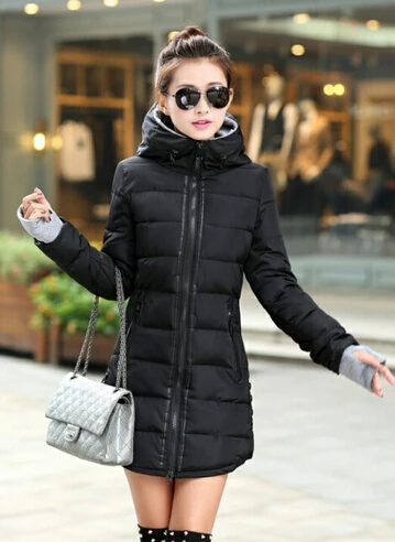 Женская зимняя куртка с капюшоном, пальто размера плюс, карамельный цвет, хлопковая стеганая куртка, Женская длинная парка, Женская Стеганая куртка - Цвет: Black