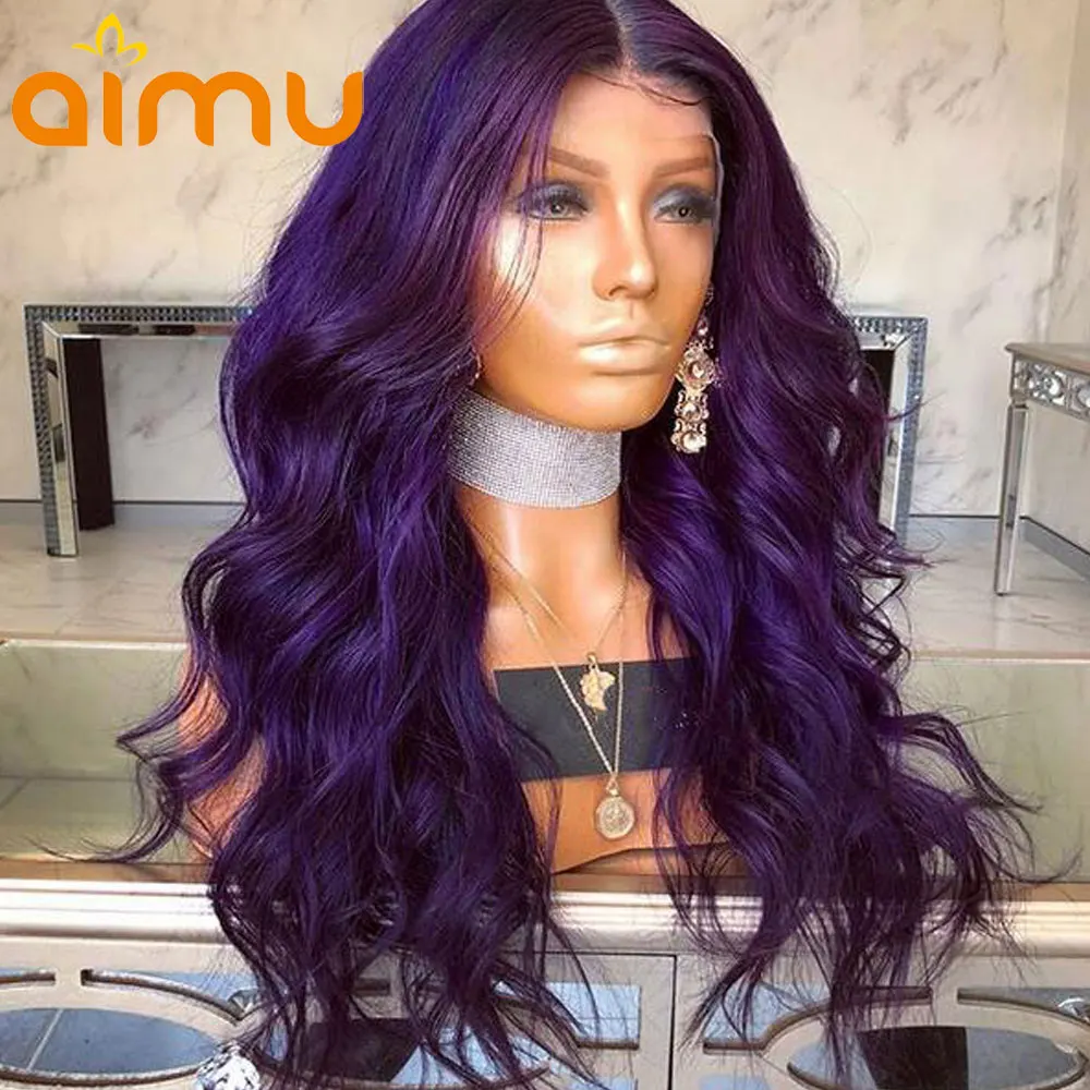 Бразильские фиолетовые 360 кружевные передние закрывающие парики, предварительно выщипанные волнистые цветные кружевные передние человеческие волосы парики для черных женщин Remy полный конец