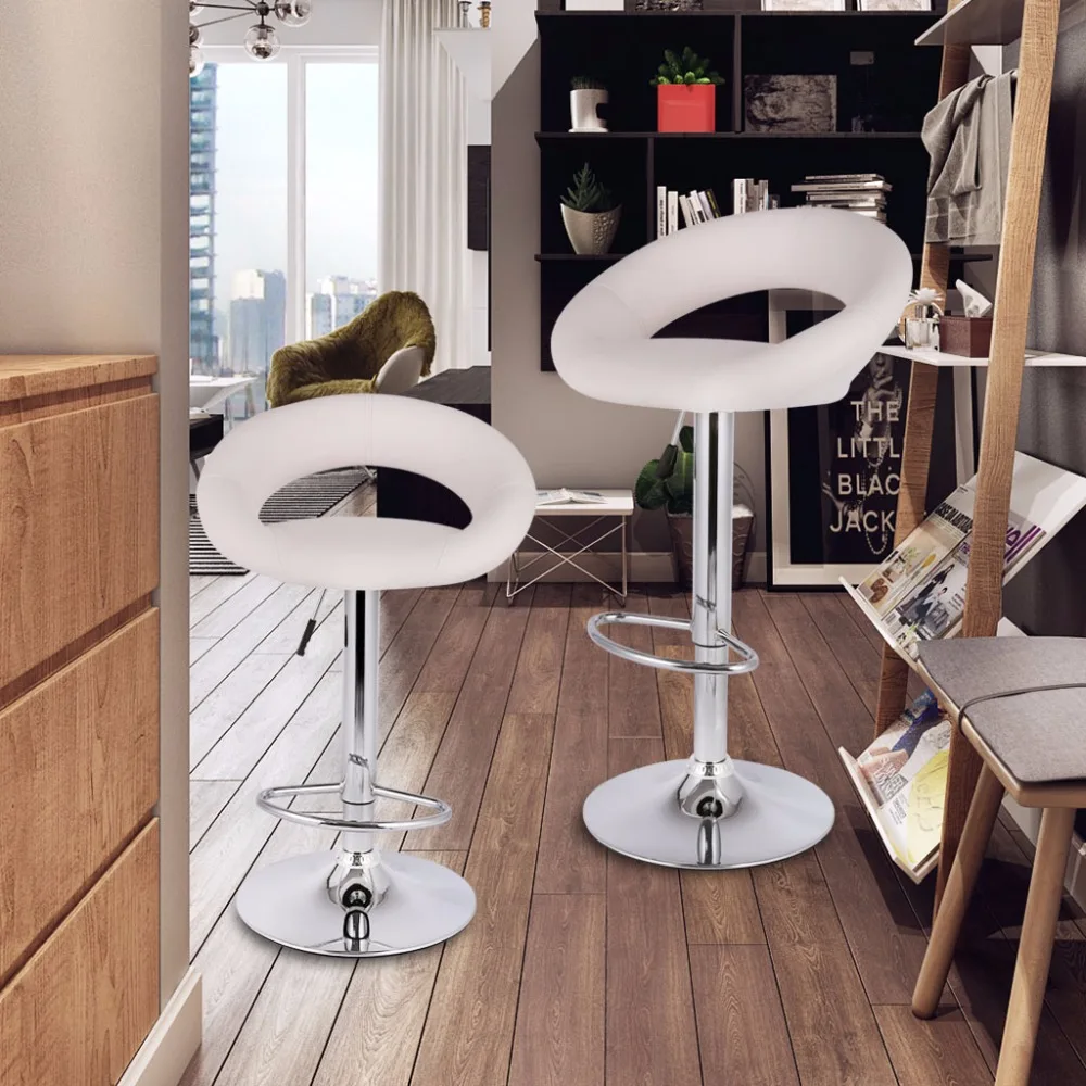 FR Set of 2 Gas Lift Height Adjustable Swivel Faux Leather Bar Stools