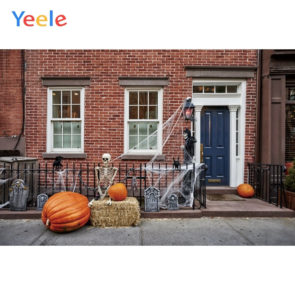 

Yeele Halloween Pumpkin Tomb Skeleton Spider Web Bat Photography Backgrounds Customized Photographic Backdrops for Photo Studio