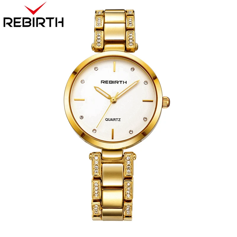 

REBIRTH Reloj Mujer Ladies Watch Women with rhinestones Stainless Steel Bracelet Analog Diamond Quartz Wristwatch with Gift Box