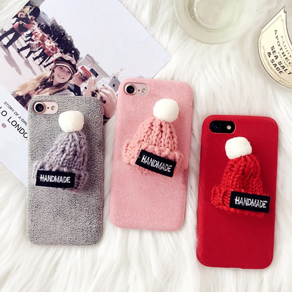 Christmas Case For IPhone 7 8 Coque 3D Fur Hat Cartoon PC Phone Case Cases For IPhone 6 6s 7 8 X Plus IPhoneX 7 Case Shell Capa  (8)