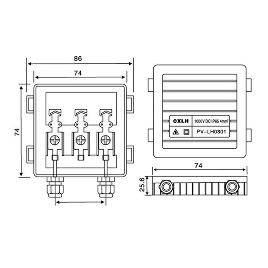 Solar Junction Box PV Connector with 2 Diodes for Solar Panel 50W-170W 6A