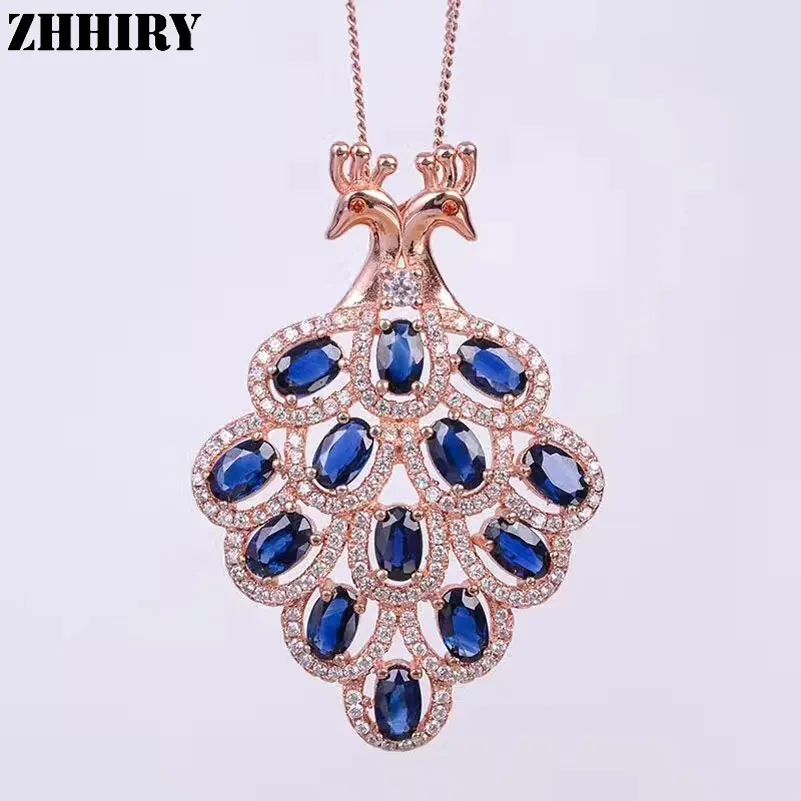 Women Solid 925 sterling silver Natural Sapphire Necklace Pendant Peacock Genuine Fine Jewelry With Chain ZHHIRY Women Solid 925 sterling silver Natural Sapphire Necklace Pendant Peacock Genuine Fine Jewelry With Chain ZHHIRY