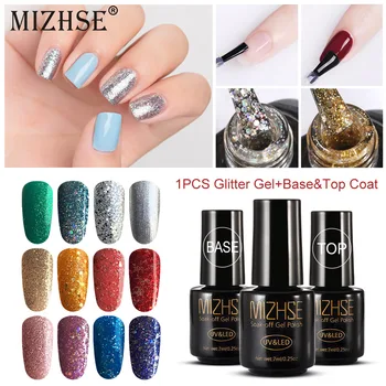 

MIZHSE Gel Varnish Nail Polish Set For Manicure Primer Glitter Soak Off UV Gel Varnish Semi-permanent Top Coat Gel Nail Polish
