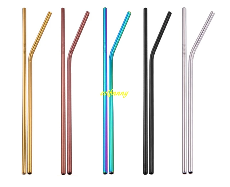100pcs/lot 6*240mm Colorful Stainless Steel Straw bend & straight drinking straws 9.5" beer