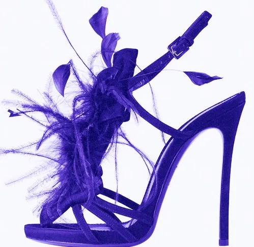

Beautiful Feather decorated high thin heel peep toe buckle strap sling back suede sandals for woman in summer
