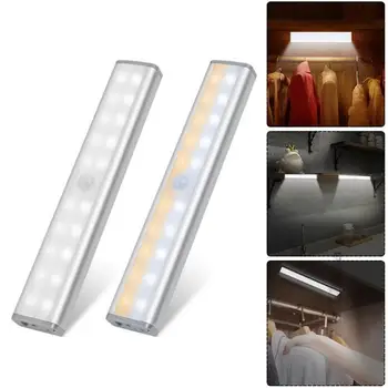 

USB Charging PIR Sensor 20 LED Cabinet Light Built-In Light Sensor Dimmable Lamp Bar for Closet Drawer PIR Motion Sensor