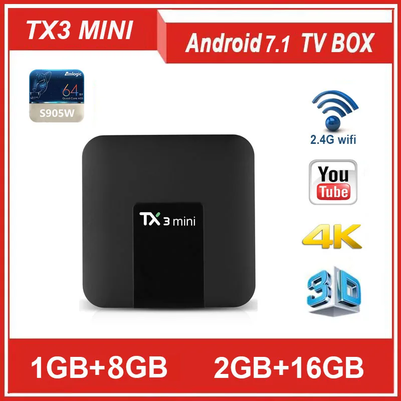 TANIX TX3 البسيطة الروبوت 7.1 مربع التلفزيون الذكية Amlogic S905W 1G/2 GRAM 8/16g ROM رباعية النواة DDR3 2.4G/5G واي فاي H.265 1080 P تعيين كبار مربع TX6