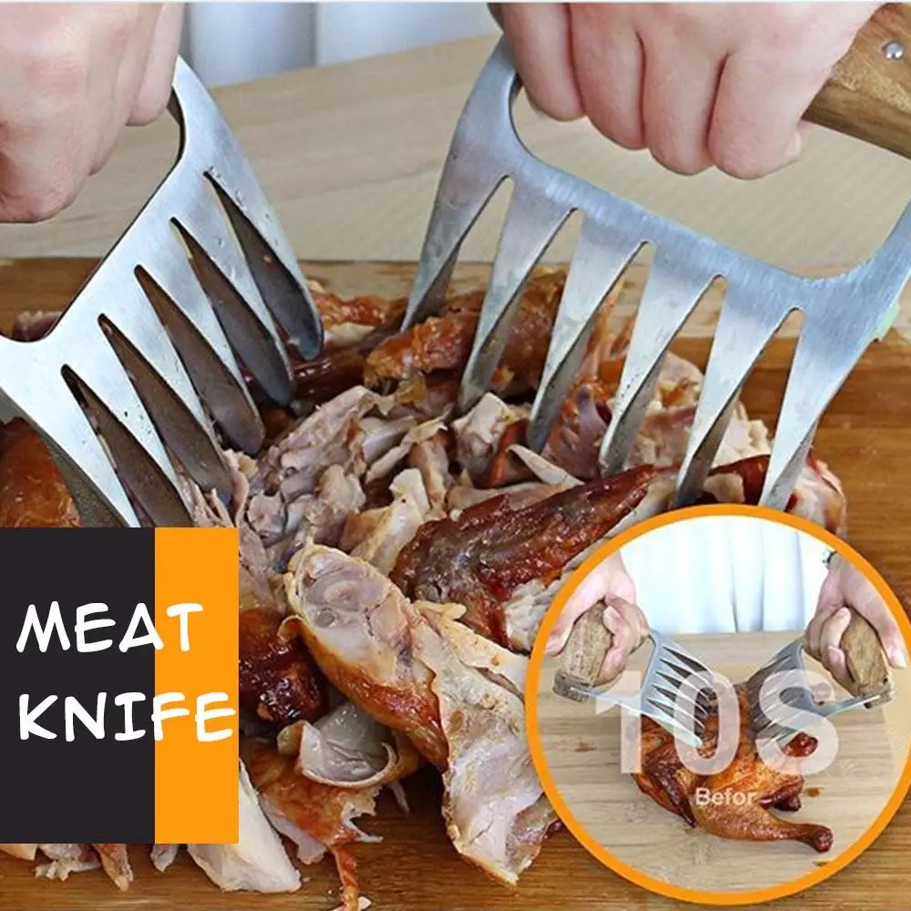 

BBQ Forks Practic Baking Stainless Steel/Wood Barbecue Bear Claw Cooking Meat Claws Tableware Shredding Meat Claws Barbecue Paws