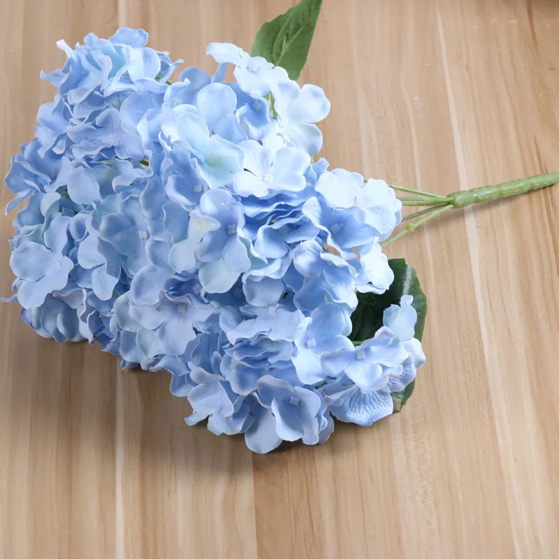 Гламурный 5 головок Искусственные цветы гортензии из шёлка с украшением в виде милого цветка Свадебный букет Шелковый цветок для всей семьи вечерние садовые украшения для гостиницы - Цвет: Синий