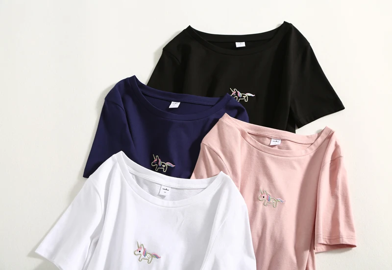 Женская футболка HLBCBG Повседневная из 100% хлопка с коротким рукавом и вышивкой на