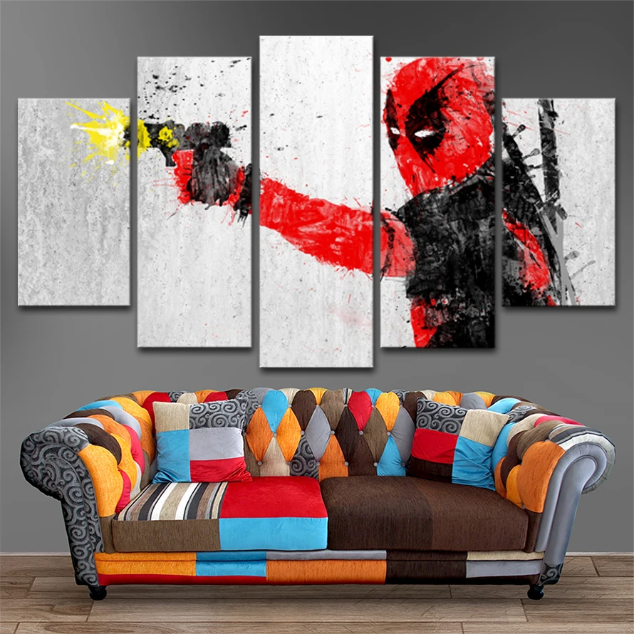 

Modular Picture Framework Modern Wall Art Decorative 5 Pieces Movie Deadpool Painting For Living Room Canvas HD Printed Poster