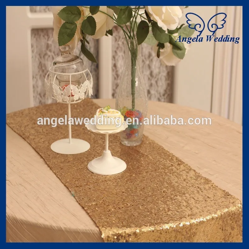 

RU009K Custom made Wedding sequence 12''*108'' antique gold sequin table runner