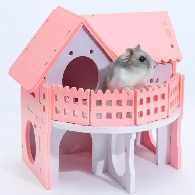 Hamster House Small Colorful Wooden House For Bear Baby Two-layer Environmental Friendly Villa With Balcony Cage For Hamster 1