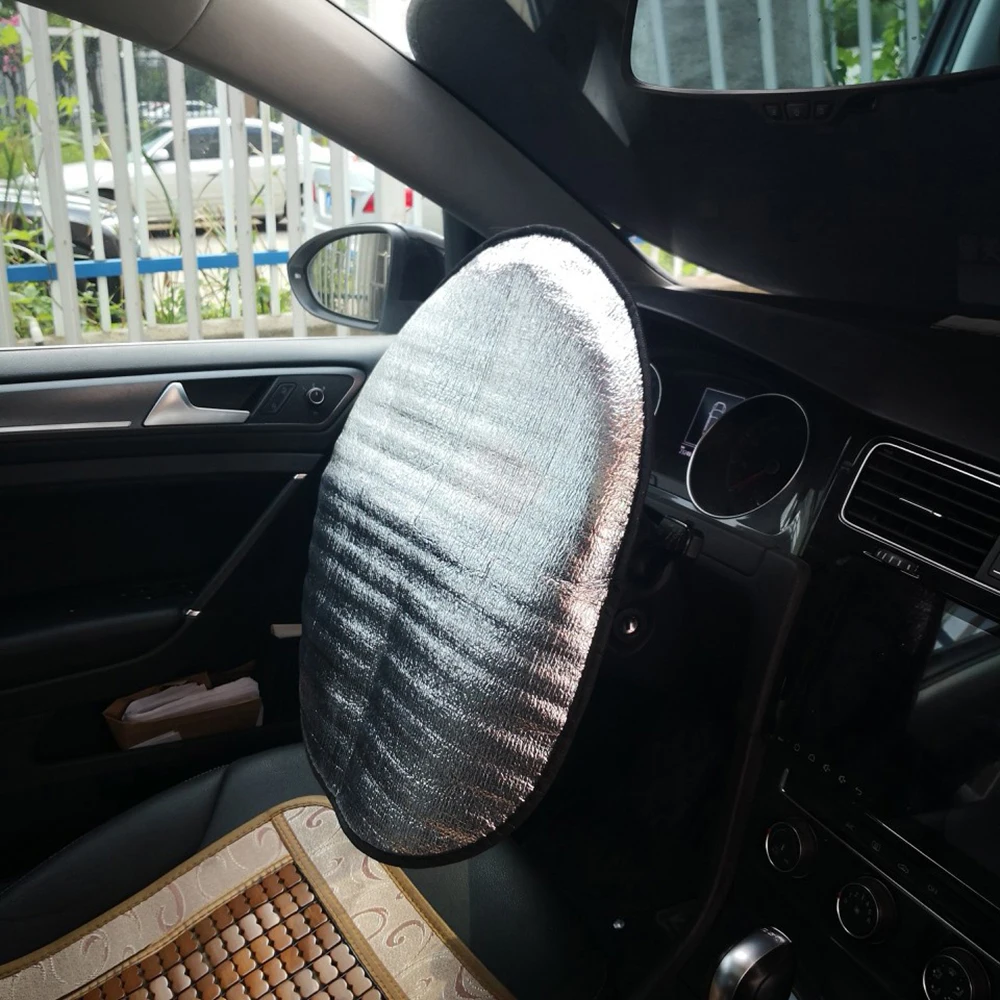 Car Sunshade Double Thick Foil Anti Heat Sun-proof Parasol Shield Steering Wheel Cover Mat Heat-Resistant for Auto Car 44*50cm