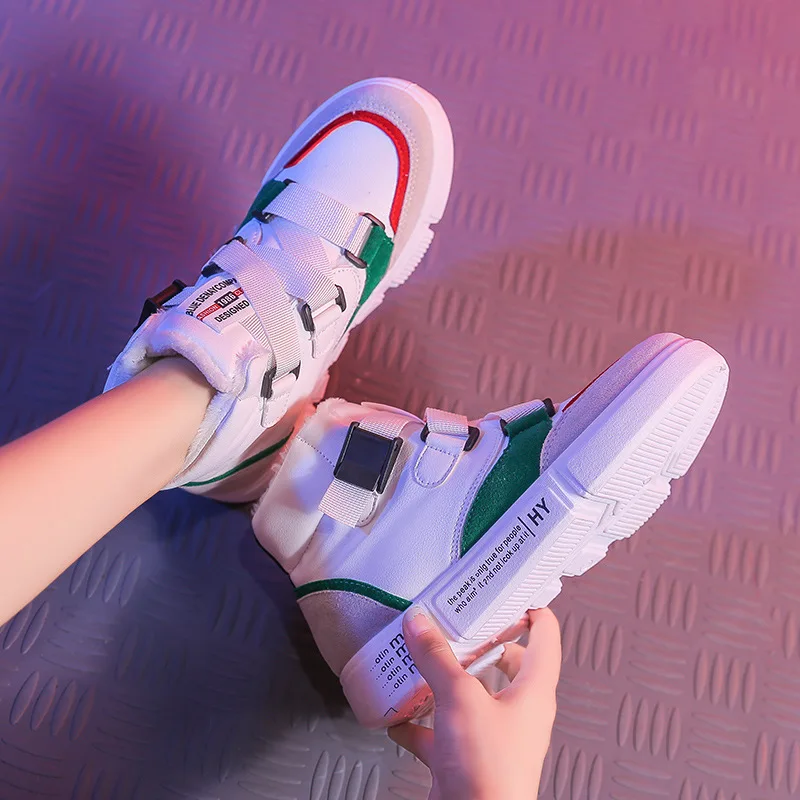 Winter 2018  Sports Shoes Female Korean Version  Warm Cotton Shoes Student Street Shot High Upper Shoes Female Board Shoes