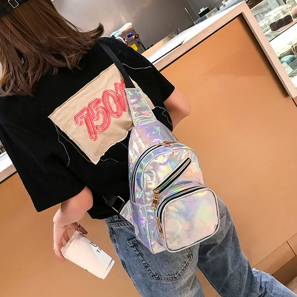Голографическая нагрудная сумка для телефона сумки через плечо для женщин Яркая сумка через плечо Сумочка лазерная сумка через плечо для подростков