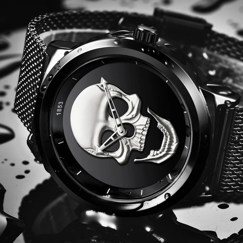 2018 Relojes Men Watch Top Brand Casual Fashion 3D Skull Stainless Steel Waterproof Military Sports