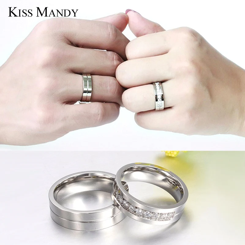 Кольца KISS MANDY из нержавеющей стали с серебряным цирконием, обручальное кольцо для влюбленных, свадебные украшения для помолвки, подарок на день Святого Валентина, KR213