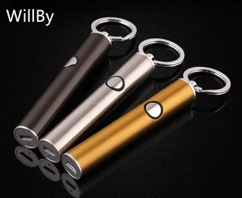 

2PCS/LOT Creative Metal Windproof with Key Chain Thin Long USB Rechargeable Eletronic Cigar Lighters