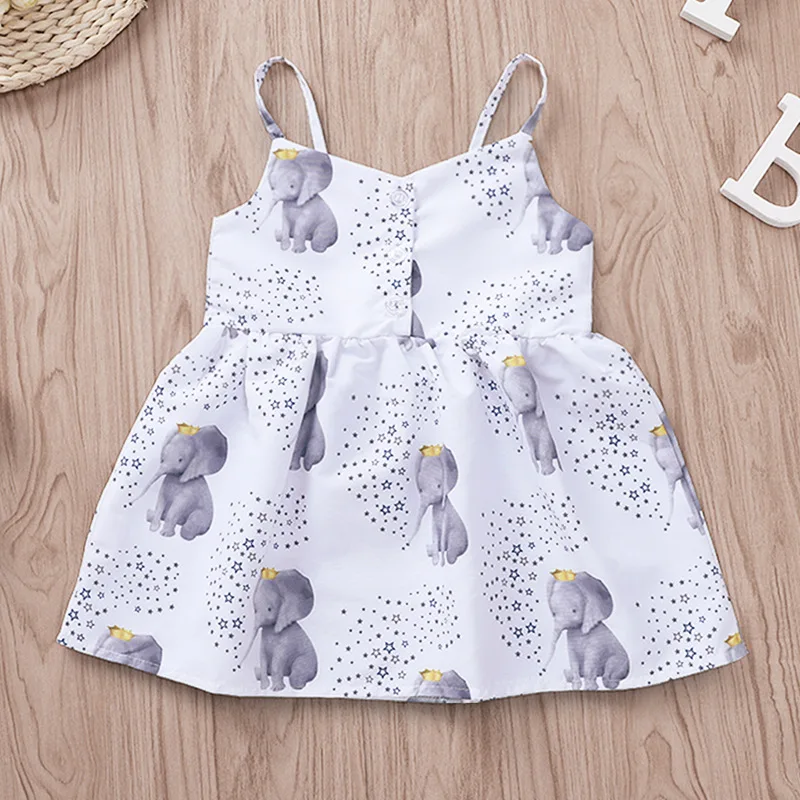 Платье для девочек для малышей, для маленьких девочек летние чехол с откидной крышкой с изображением слона из мультфильма с принтом вечерние платье Повседневная одежда