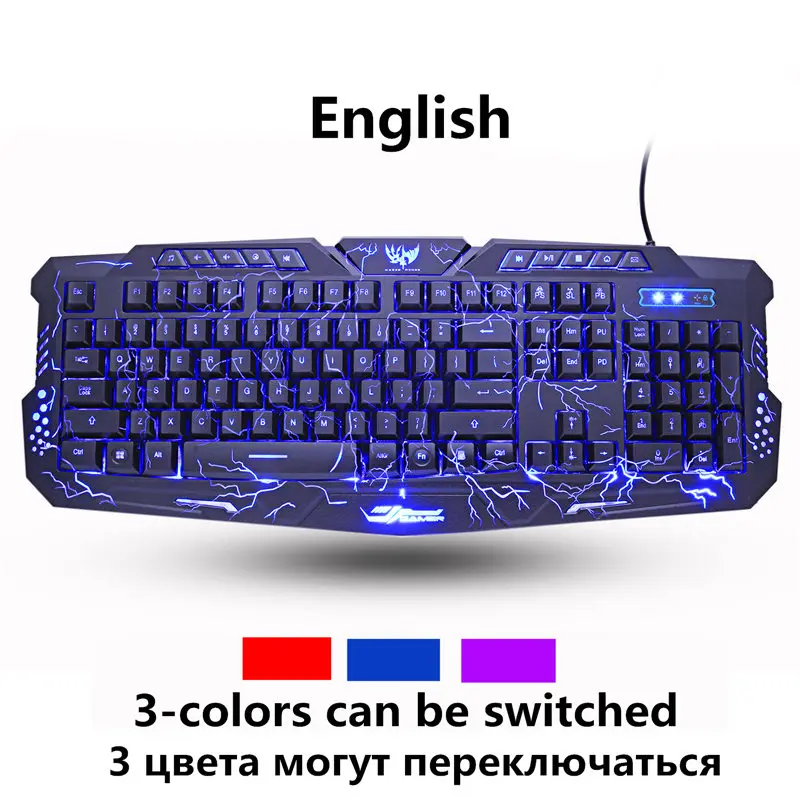 Русский/Английский Gaming Keyboard светодиодный 3-Цвет M200 USB Проводная Цвет Фул дыхание подсветкой Водонепроницаемый компьютер трещины клавиатура - Цвет: M200 EN