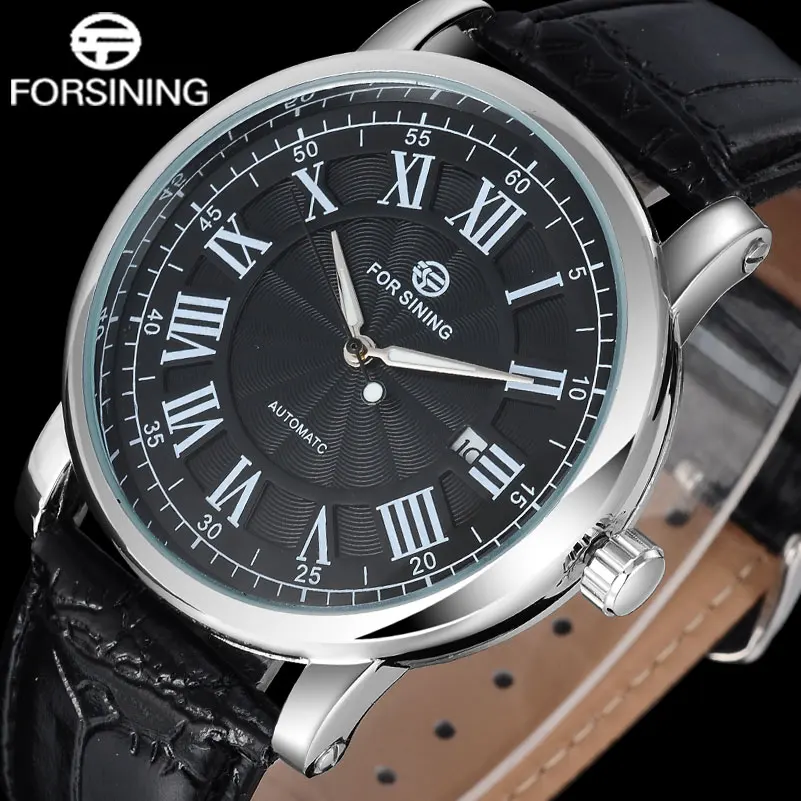 

2017 FORSINING Popular Brand Men Fashion Watches Automatic Self Wind Watch Black Dial Auto Date Roman Numerals Leather Band