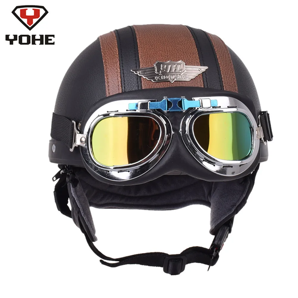 YOHE мотоциклетный шлем кожа ретро пилот Чоппер половина шлемы каски Casco
