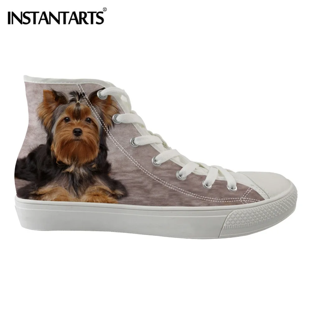 

INSTANTARTS Dog Face Printing Women Flats Shoes Lace Up High Top Canvas Sneakers Stylish Brand Designer Vulcanized Shoes Boys