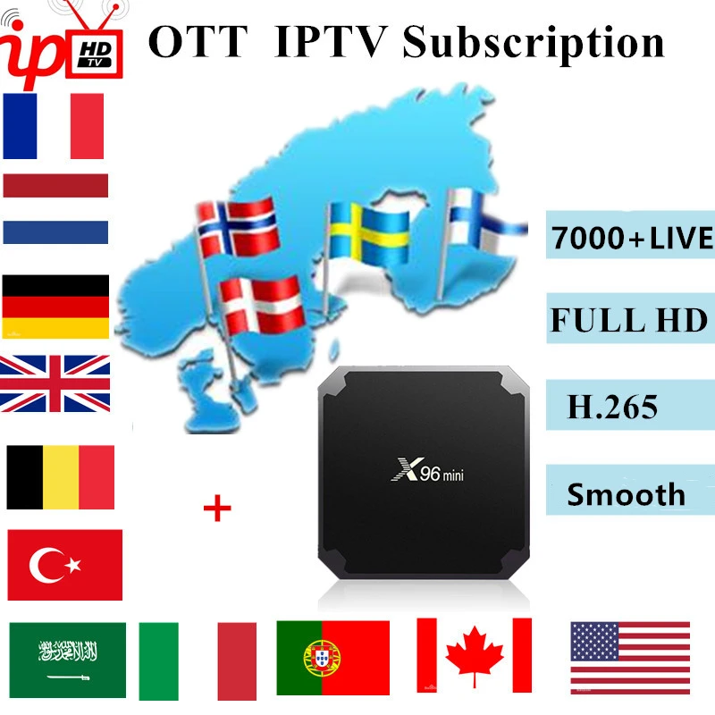 Online X96mini OTT IPTV Abonnement Französisch Arabisch Schweden Norwegen Netherland Europa Portugal Deutschland Italien Türkei UK H.265 IPTV m3u box