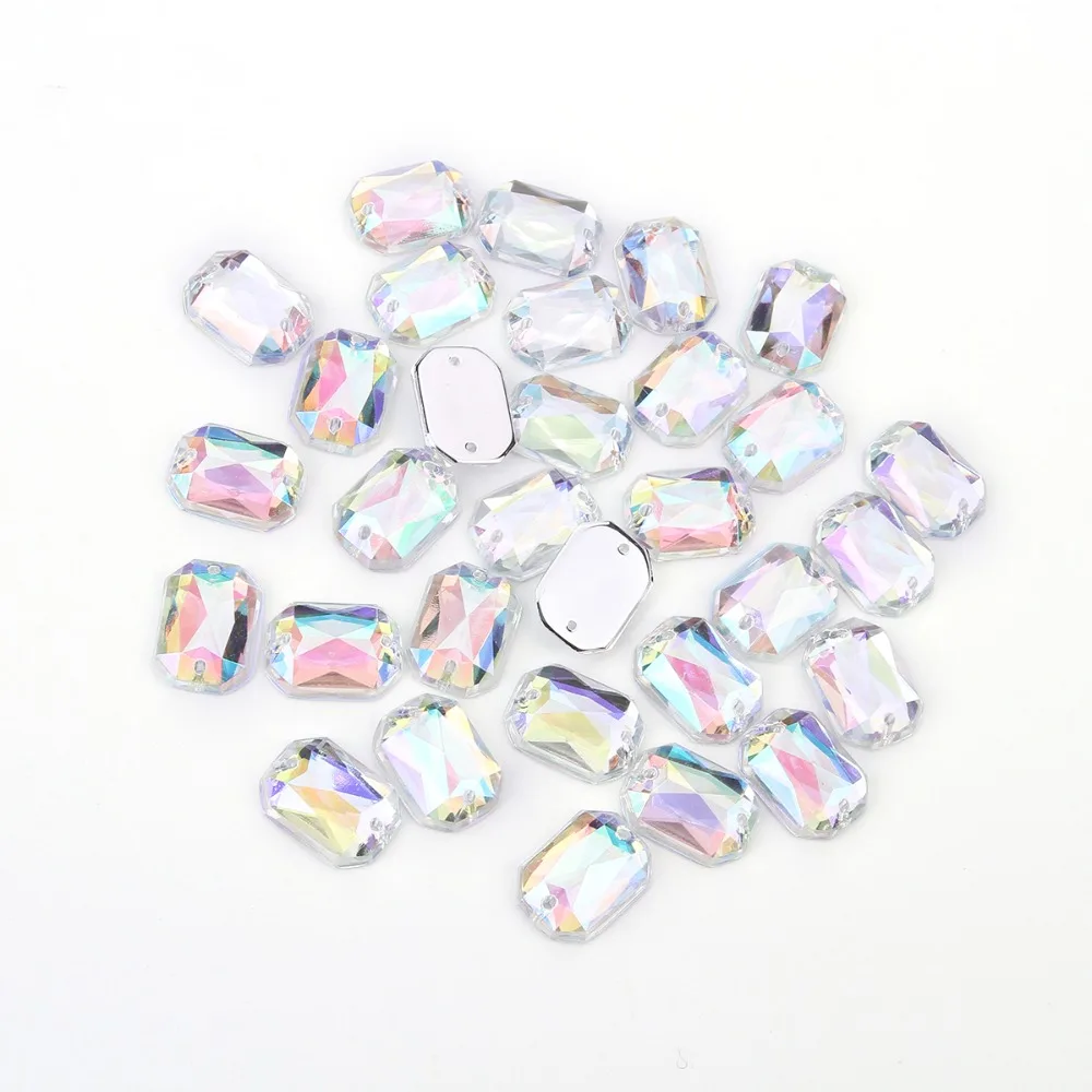 직사각형 아크릴 라인석 플랫백 비즈, 반짝이 크리스타 바느질, DIY 의류 쥬얼리, 10*14mm