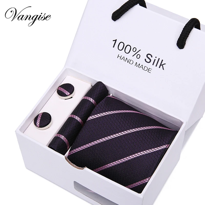 

New 4pcs/set 100% Silk ties Men's Ties fashion Necktie set Plaid Stripe Mans Tie Necktie with gift box Extra long size 145*7.5cm