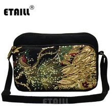 ETAILL 2018 Sequins Phoenix Embroidered Bags for Women Flowers Small Square Shoulder Bag Ladies Ethnic National Small Handbags naxi hani original brocade embroidered women handbags vintage ethnic handmade tassel sequins canvas shoulder bags