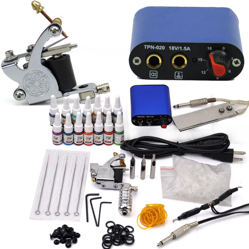

Professional Tattoo Machine set Beginner Complete Tattoo Kit 14 Color Inks Tattoo gun Power Supply Power Tip Tube Needles art
