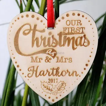

Our/Your First 1st Christmas as Mr & Mrs Surname Wooden Baubles Decorations Gift Xmas Tree Ornament Hanging Bauble, Newly wed Ju