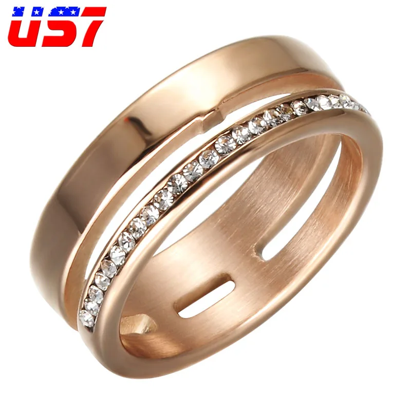 

US7 Cool Hip Hop Crystal Zirconi RSV Ring 316L Stainless Steel Female Rings Wedding Engagement Jewelry Fashion Gift