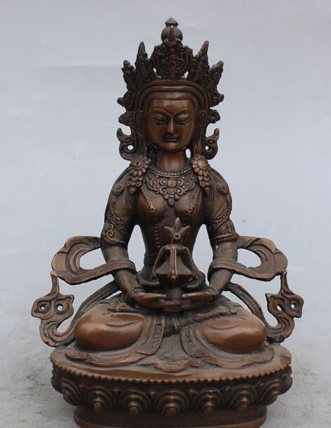 8&quot Chinese Tibetan Buddhism Bronze Amitayus longevity God Buddha Statue |