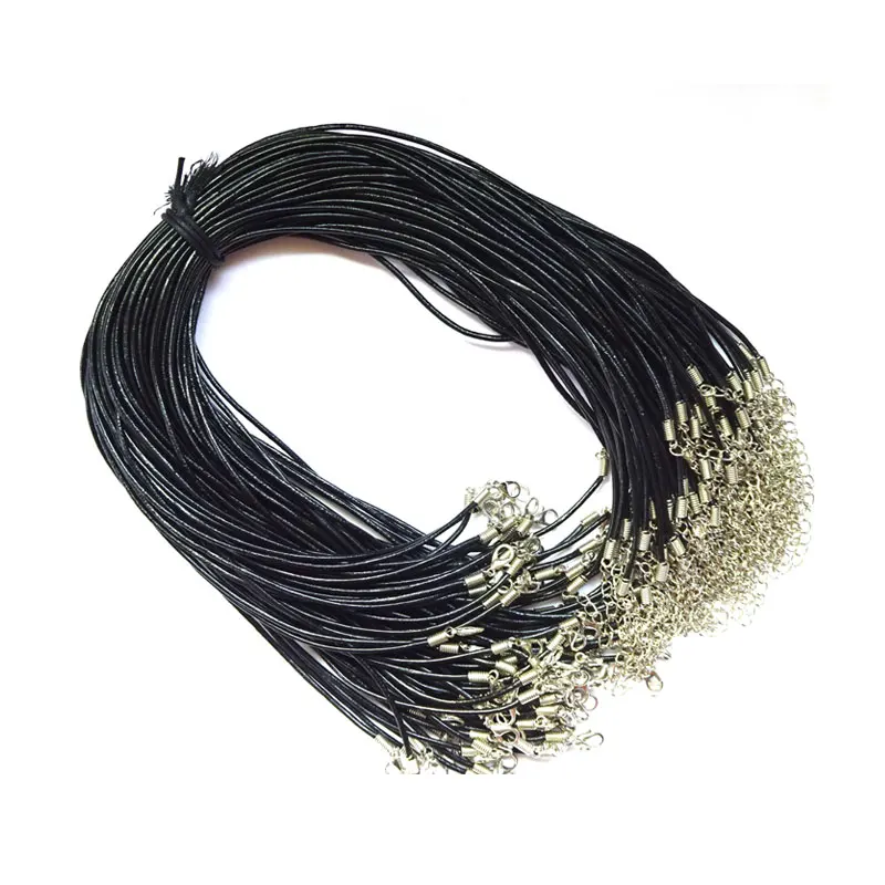 Buy 50pcs/lot 18inch Black Leather Cord Necklace String 2mm With Clasp Diy
