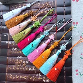 

10pcs 65mm 28color Small Chinese knot with ear tassel Rayon bookmark tassel fan sword bracelet costume crafts decoration fringe