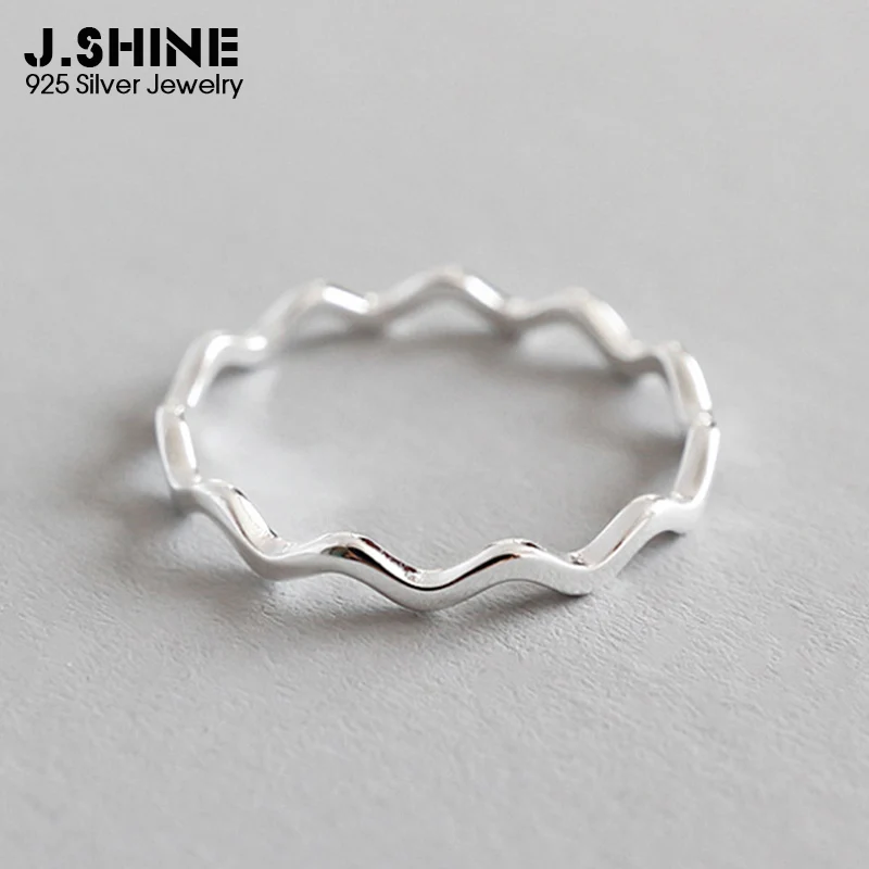 

JShine 925 Sterling Silver Rings for Women Simple Thin Curve Wave Line Smooth Stackable Ring Prevent Allergy 925 Silver Jewelry