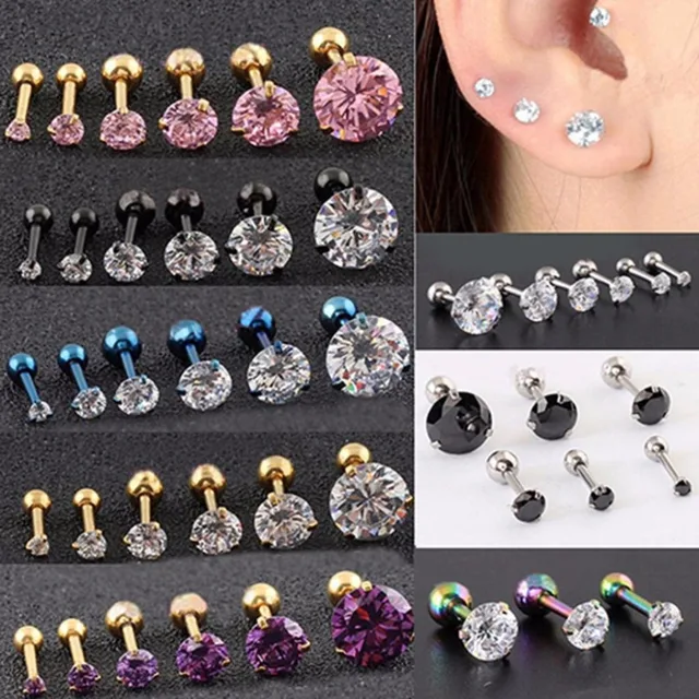 Fashion CZ 3 Prong Tragus Cartilage Stainless Steel Ear Stud Crystal Zircon Earr Fashion CZ 3 Prong Tragus Cartilage Stainless Steel Ear Stud Crystal Zircon Earr