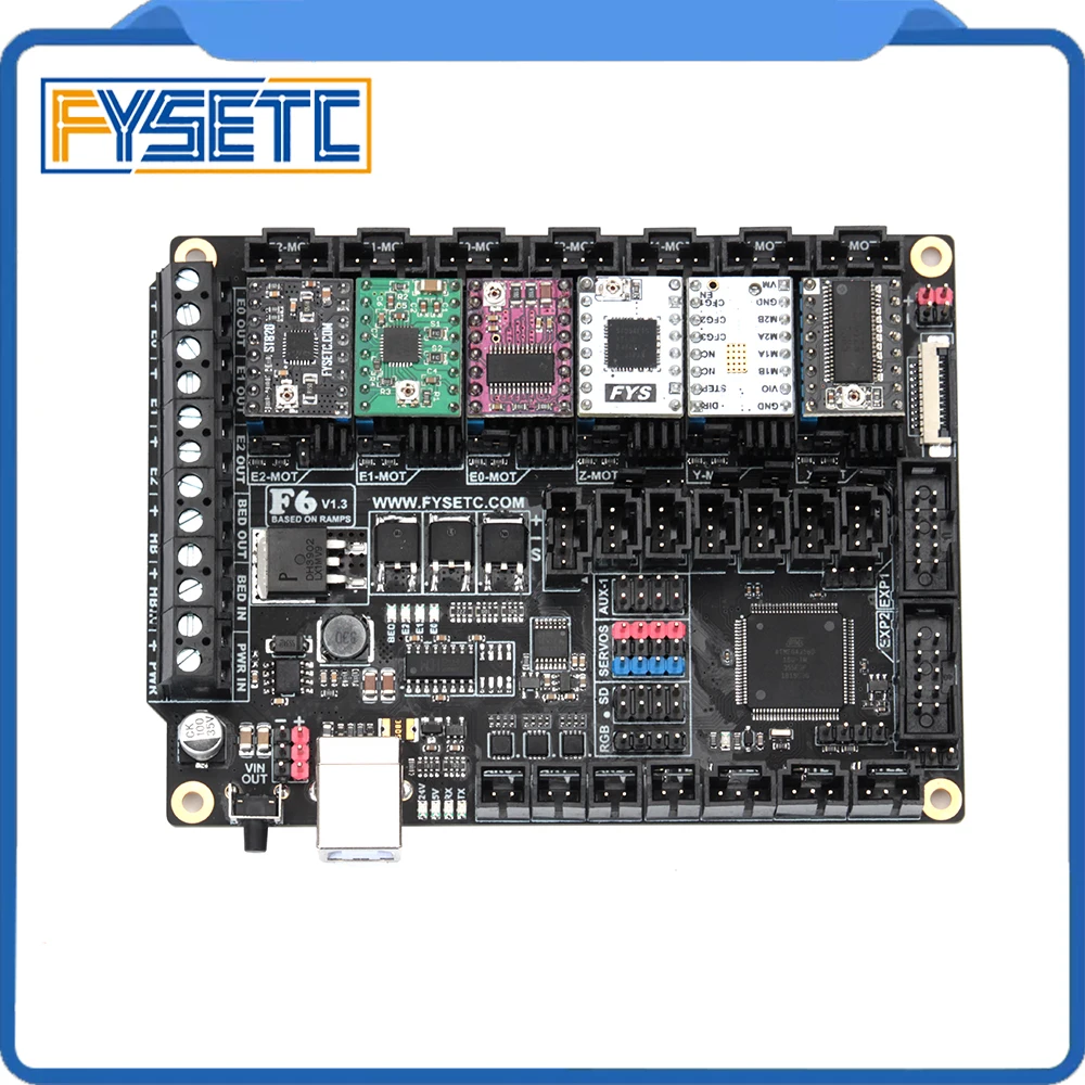 FYSETC F6 V1.3 Board Mainboard+ 6pcs TMC2100/TMC2208 v1.2/TMC2130 v1.2/DRV8825/S109/A4988/ST820 VS SKR V1.3