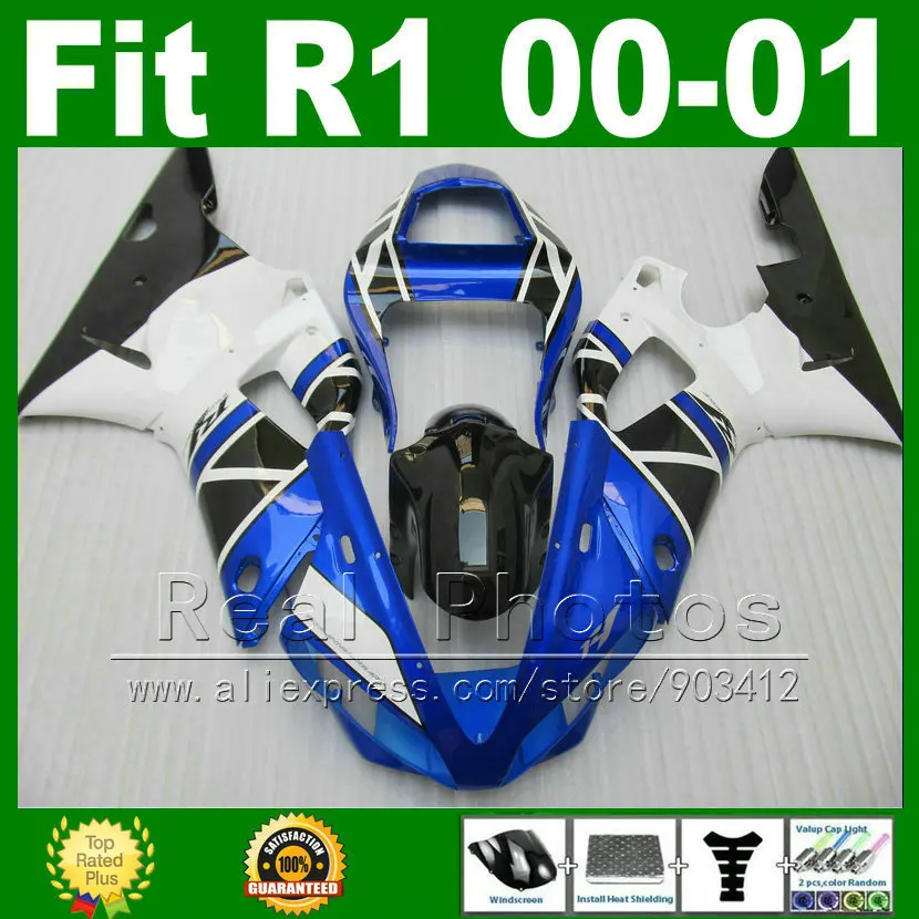 

Fairings for YAMAHA 2000 2001 YZF R1 blue white black plastic kits YZFR1 00 01 YZF1000 bodywork fairing kit part U1J8