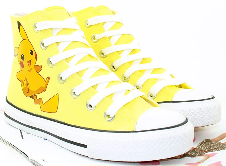 WHOHOLL/парусиновая обувь с рисунком покемона Пикачу из аниме; ручная роспись; высокие повседневные кроссовки; обувь с миньонами; кроссовки с миньонами для взрослых