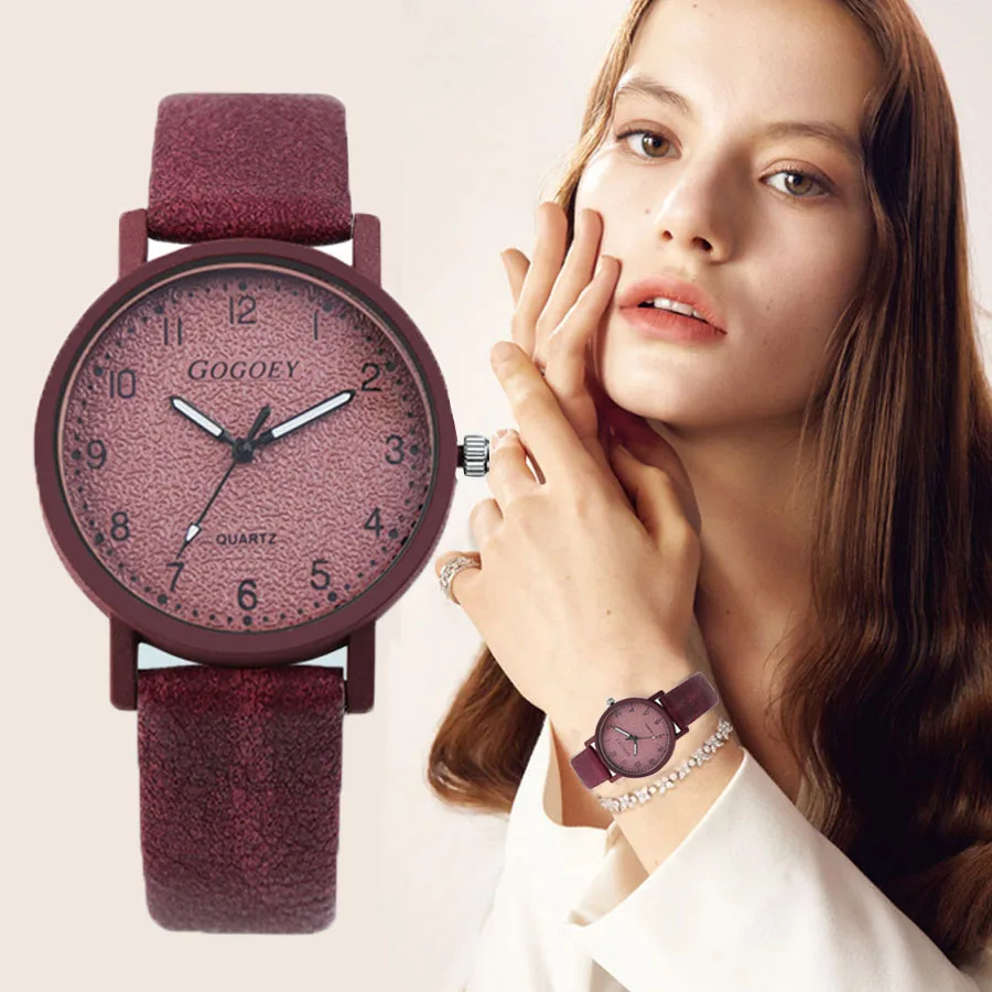 

Fashion Woman's Wrist Watch Purple Leather Strap Business Dress Ladies Watch Quartz Top Brand Luxury Simple Women Wristwatch
